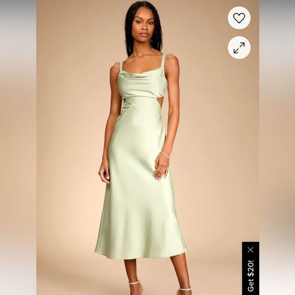 lululemon athletica Dresses & Skirts - Stun to Remember Sage Green Satin Cowl Neck Cutout Midi Dress